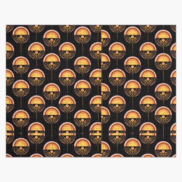 Item preview, Retro Sunset Rainbow Flower Dark Geometric Botanical Seamless Pattern Art designed and sold by DERA RAY.