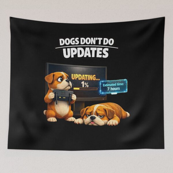 Item preview, Dogs Don’t Do Updates – Funny 3D Bulldog Meme designed and sold by Timeless Junction.