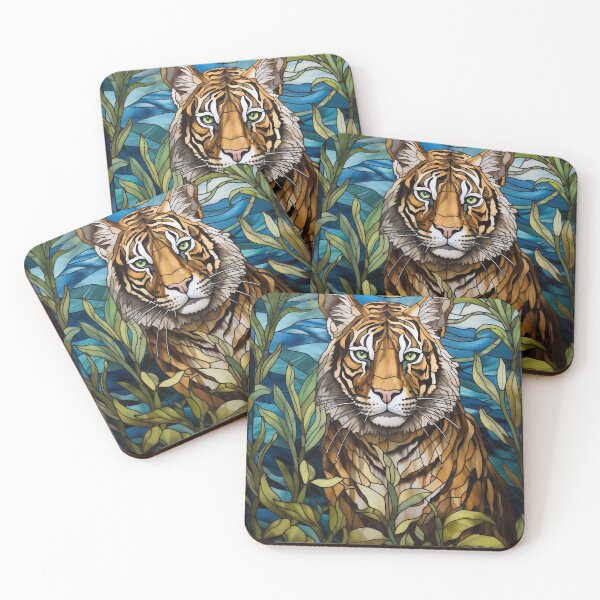 Item preview, Tiger Stained Glass Jungle Art designed and sold by pinkal.