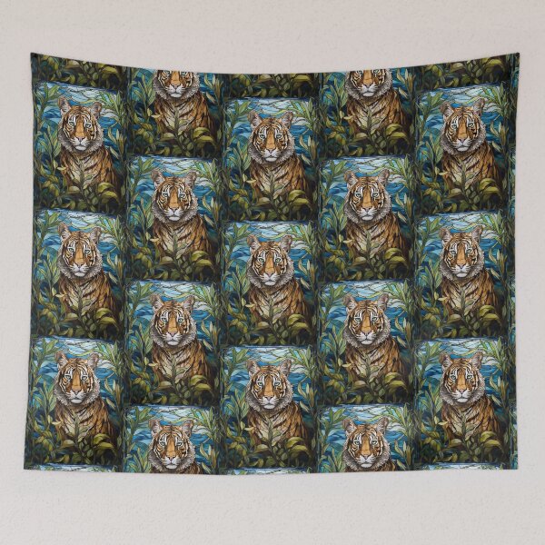 Item preview, Tiger Stained Glass Jungle Art designed and sold by pinkal.