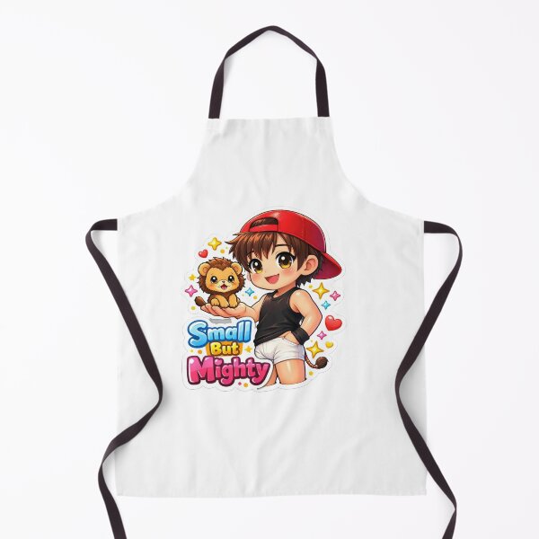 Item preview, Small But Mighty Kawaii Anime Boy Sticker | Cute Chibi Boy with Baby Lion | Funny Quote Sticker designed and sold by Sidra digital art 8277237.
