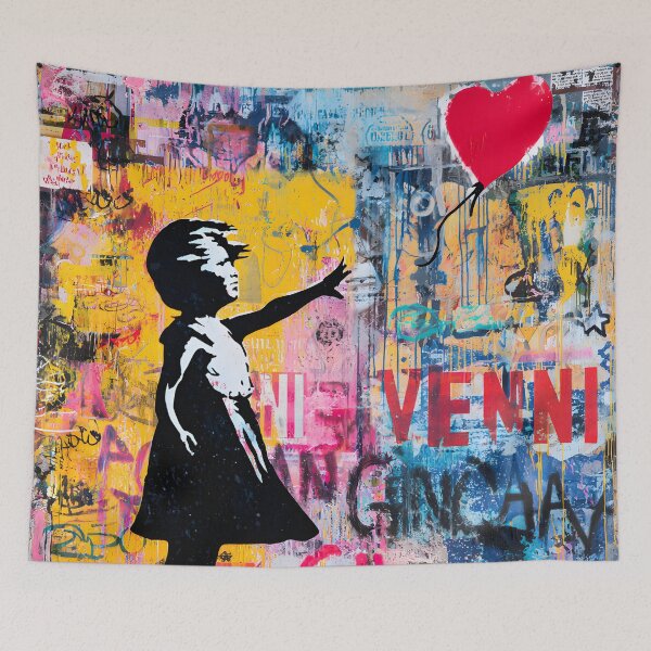 Item preview, Street Mural Girl With Red Heart-Shaped Balloon Art  designed and sold by GrinGalore.