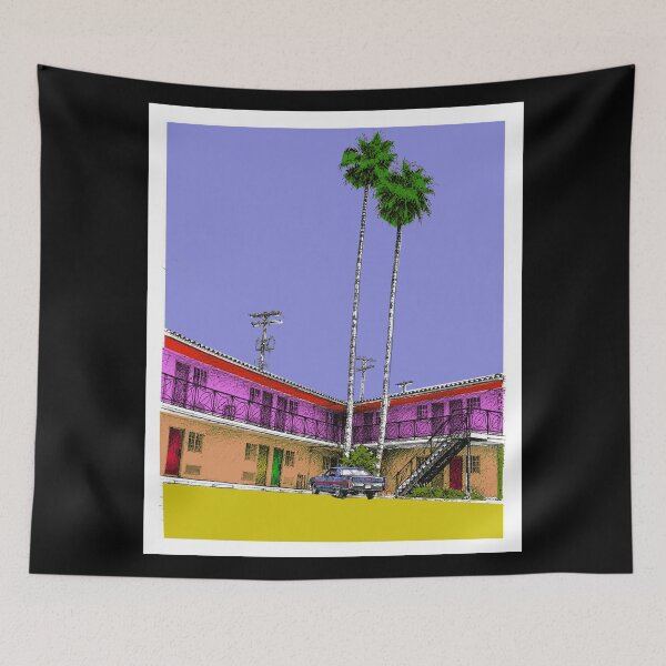 Item preview, California USA Motel with Palm Trees. Original art. Watercolour designed and sold by KALEIDOSCOPE UK.