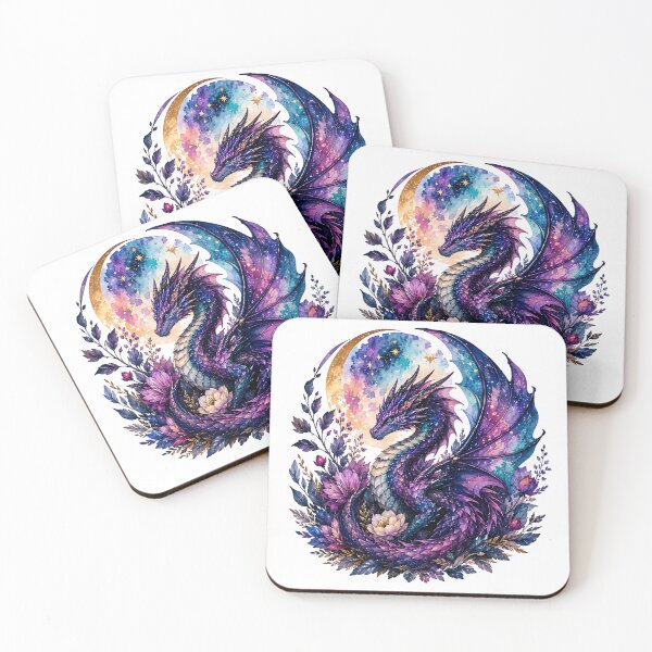 Item preview, Watercolor Celestial Purple Dragon with Floral Moon  designed and sold by Jaideep Walia.