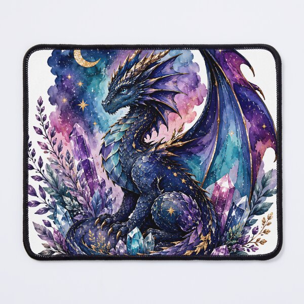 Item preview, Watercolor Majestic Blue Dragon with Celestial Crystals  designed and sold by Jaideep Walia.