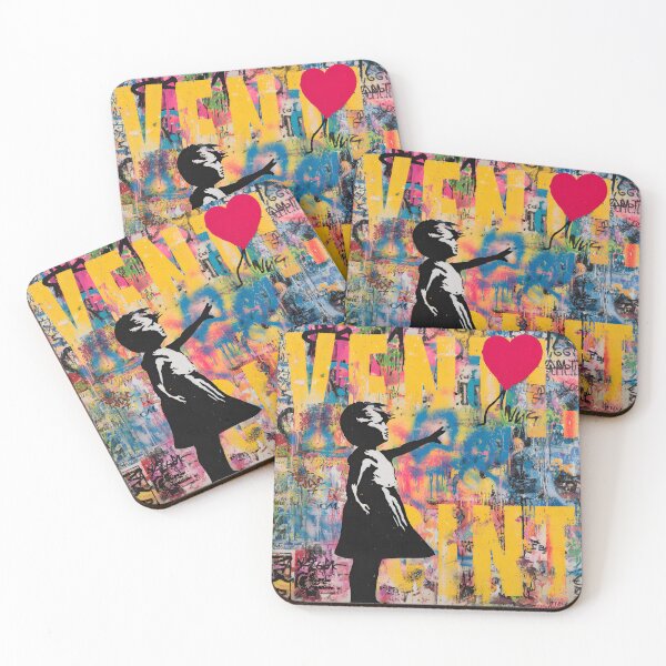 Item preview, Street Mural Girl With Red Heart Balloon Art  designed and sold by GrinGalore.