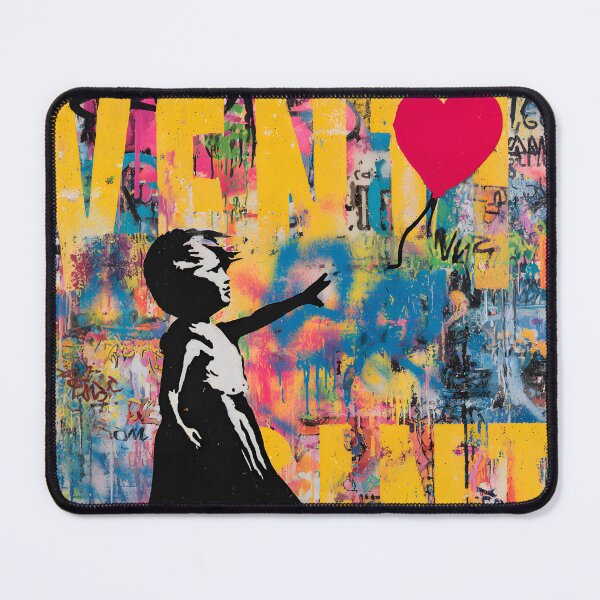 Item preview, Street Mural Girl With Red Heart Balloon Art  designed and sold by GrinGalore.