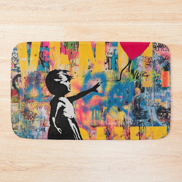 Item preview, Street Mural Girl With Red Heart Balloon Art  designed and sold by GrinGalore.