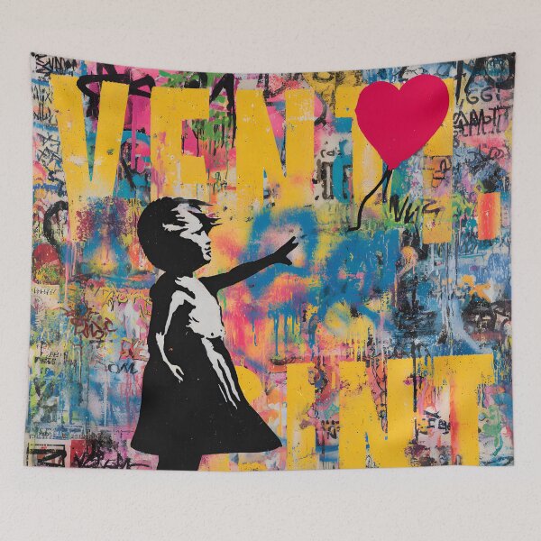 Item preview, Street Mural Girl With Red Heart Balloon Art  designed and sold by GrinGalore.