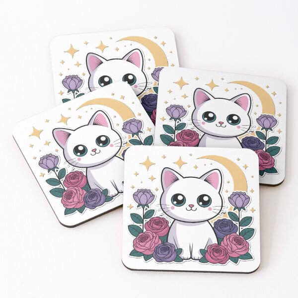 Item preview, Kawaii Cat Dark Roses Moon - Gothic Cute Sticker designed and sold by Purrlume.