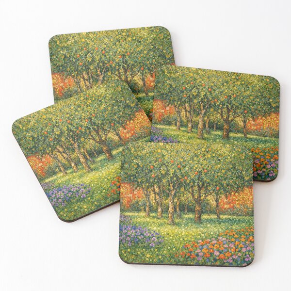 Item preview, Mosaic Garden with Fruit Trees and Wildflowers Colorful Botanical Painting designed and sold by Owcomm.