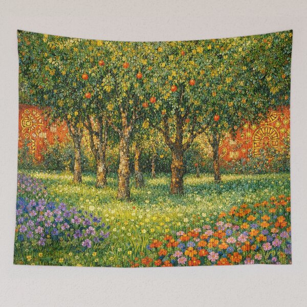 Item preview, Mosaic Garden with Fruit Trees and Wildflowers Colorful Botanical Painting designed and sold by Owcomm.