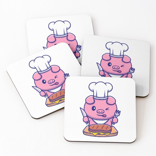 Item preview, Cute Chef Pig Preparing Delicious Steak Cartoon designed and sold by Clara D 	 Leclair.