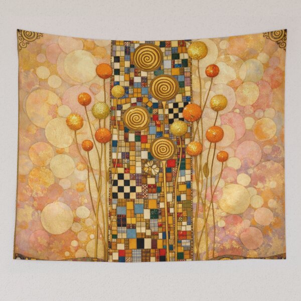 Item preview, Golden Mosaic Garden Art Nouveau Whimsical Floral Tapestry designed and sold by Owcomm.