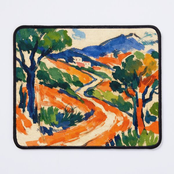 Item preview, Fauvist Mediterranean Landscape Watercolor Orange Earth and Blue Mountains designed and sold by Owcomm.