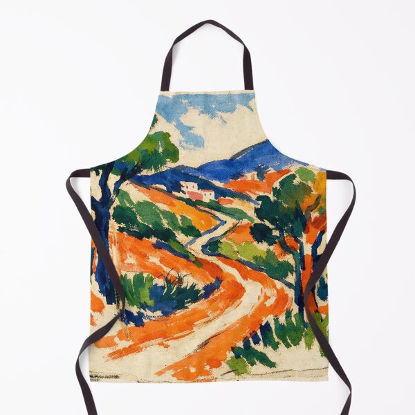 Item preview, Fauvist Mediterranean Landscape Watercolor Orange Earth and Blue Mountains designed and sold by Owcomm.