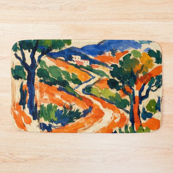 Item preview, Fauvist Mediterranean Landscape Watercolor Orange Earth and Blue Mountains designed and sold by Owcomm.