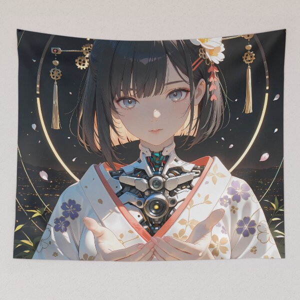 Item preview, Futuristic Cyberpunk Waifu Geisha Anime Girl Robotic Poster designed and sold by BorgSpareParts.