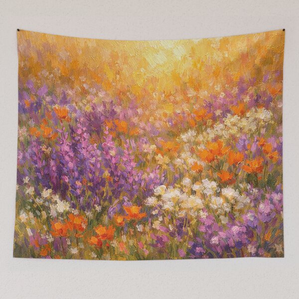 Item preview, Golden Hour Wildflower Meadow Impressionist Oil Painting designed and sold by Owcomm.
