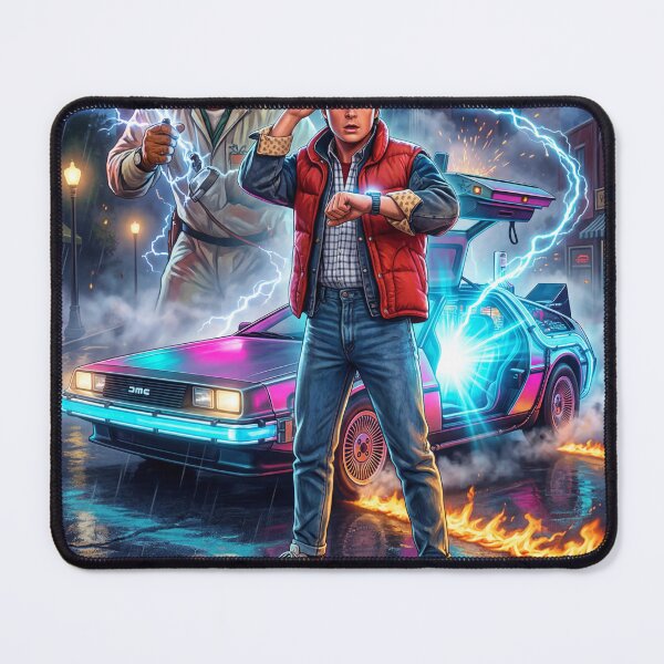 Item preview, Back to the Future Marty McFly and DeLorean Cinematic Poster designed and sold by NeonArcadeForge.