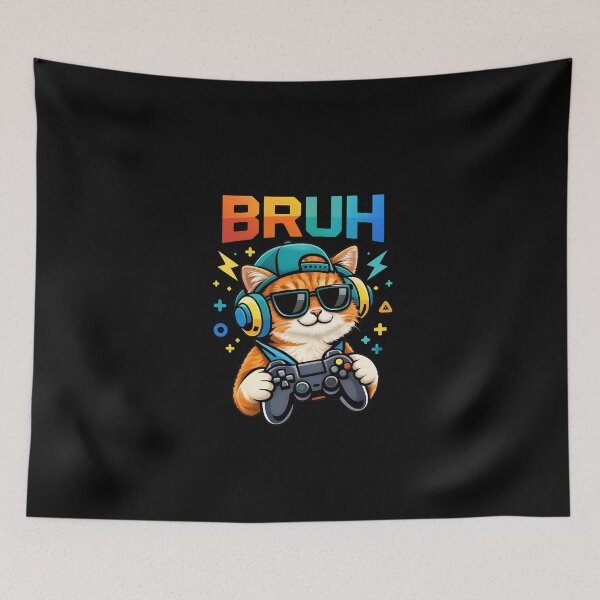Item preview, BRUH Gamer Cat with Controller and Headphones Tee designed and sold by StranHabesre51.