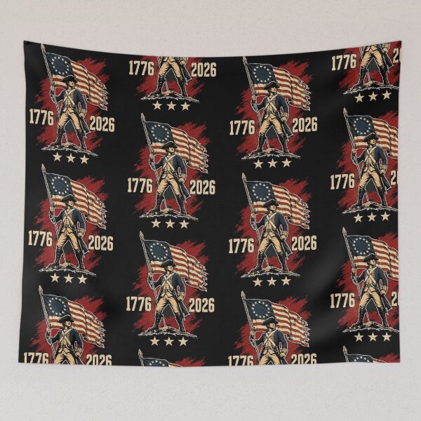 Item preview, Colonial Soldier 250 Years 1776 2026 Patriotic American Revolution Bicentennial Flag designed and sold by KAWKAW-DRHM.