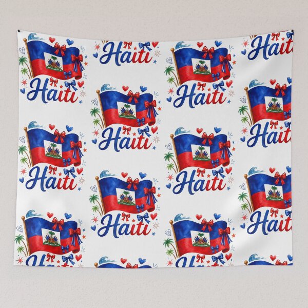 Item preview, Haiti Flag Patriotic Heart Bow Design Haitian Pride Celebration designed and sold by KAWKAW-DRHM.