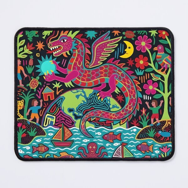 Item preview, Mythical Dragon Mola Art | Traditional Indigenous Style Tapestry | Vibrant Tribal Folk Art designed and sold by SergioMiklos.