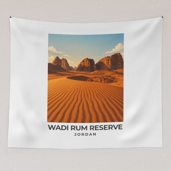 Item preview, A Travel Print of Wadi Rum Reserve - Jordan designed and sold by StudioRedKoala.