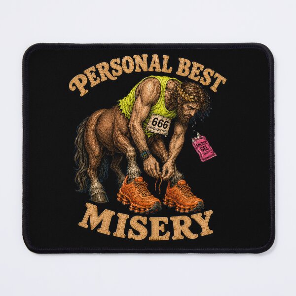Item preview, Centaur Running Marathon Exhausted Funny Retro Graphic Tee designed and sold by Mythic Ink Studio.