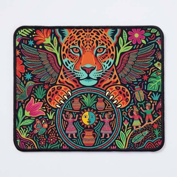 Item preview, Winged Jaguar Spirit Mola Art | Traditional Aztec Maya Folk Art | Vibrant Tribal Jungle Pattern designed and sold by SergioMiklos.