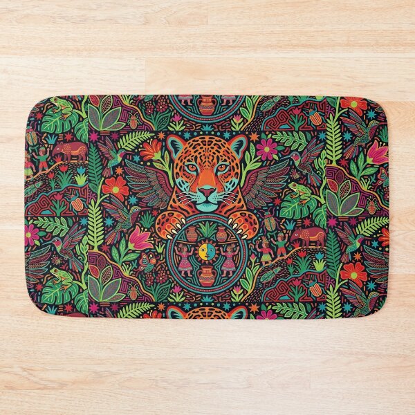 Item preview, Winged Jaguar Spirit Mola Art | Traditional Aztec Maya Folk Art | Vibrant Tribal Jungle Pattern designed and sold by SergioMiklos.