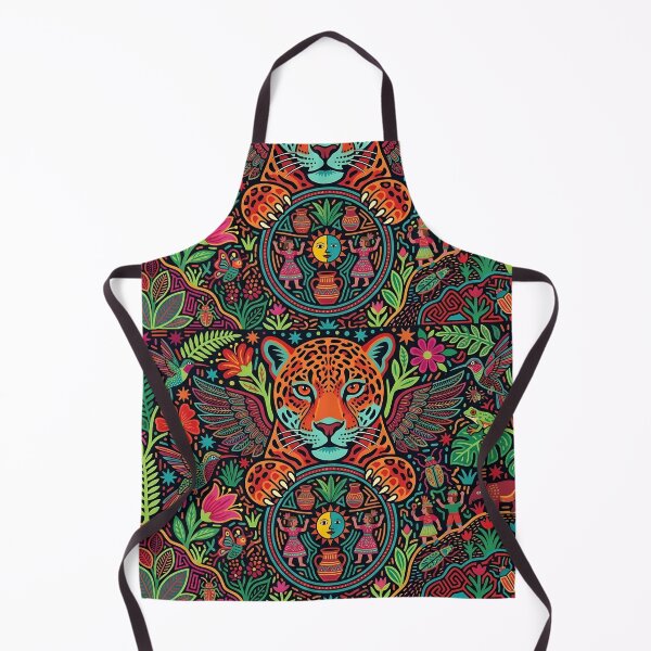 Item preview, Winged Jaguar Spirit Mola Art | Traditional Aztec Maya Folk Art | Vibrant Tribal Jungle Pattern designed and sold by SergioMiklos.