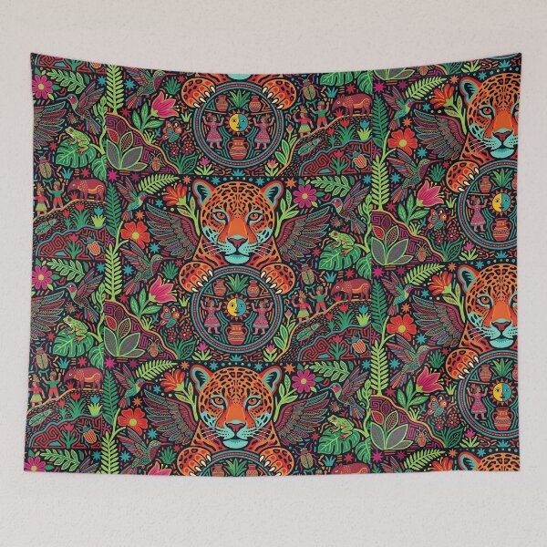 Item preview, Winged Jaguar Spirit Mola Art | Traditional Aztec Maya Folk Art | Vibrant Tribal Jungle Pattern designed and sold by SergioMiklos.