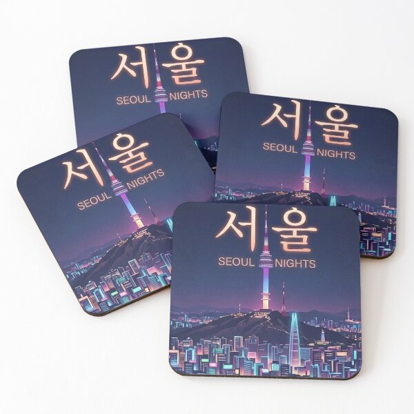 Item preview, Seoul Night Neon Glow Art Print with Tower Skyline by SOO designed and sold by SOOstudio73.