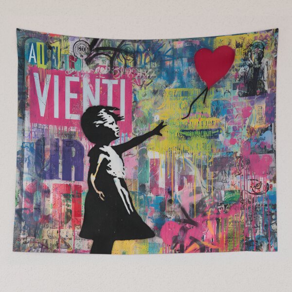 Item preview, Street Mural Little Girl With Red Heart Balloon Art  designed and sold by GrinGalore.