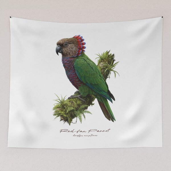 Item preview, Red-fan Parrot on Mossy Branch designed and sold by Takeda-art.