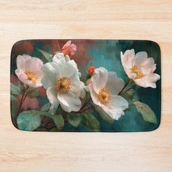Item preview, Georgia Cherokee Rose Art, White Blossom Warm Teal Coral Floral Print designed and sold by daila70.