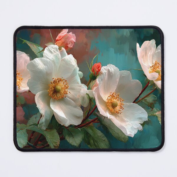 Item preview, Georgia Cherokee Rose Art, White Blossom Warm Teal Coral Floral Print designed and sold by daila70.