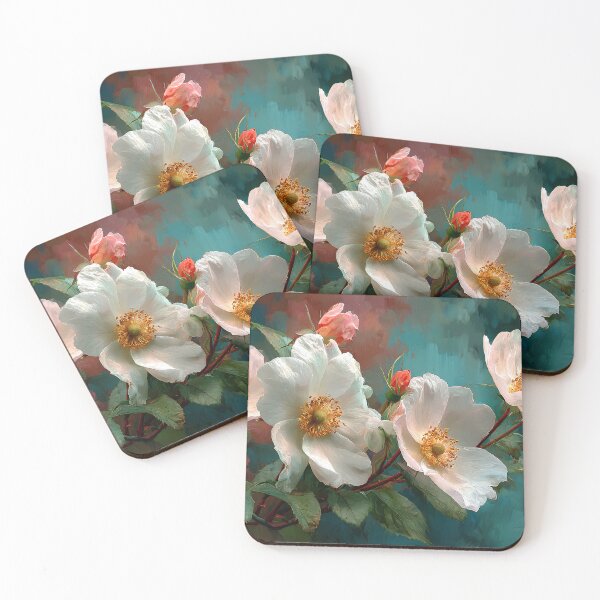 Item preview, Georgia Cherokee Rose Art, White Blossom Warm Teal Coral Floral Print designed and sold by daila70.
