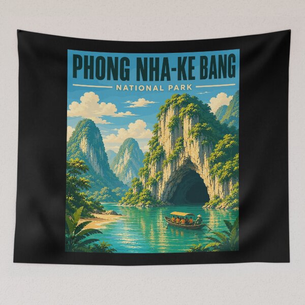 Item preview, Phong Nha - Ke Bang National Park in Vietnam, Vintage Art Travel Landscape designed and sold by MaateoDesign.