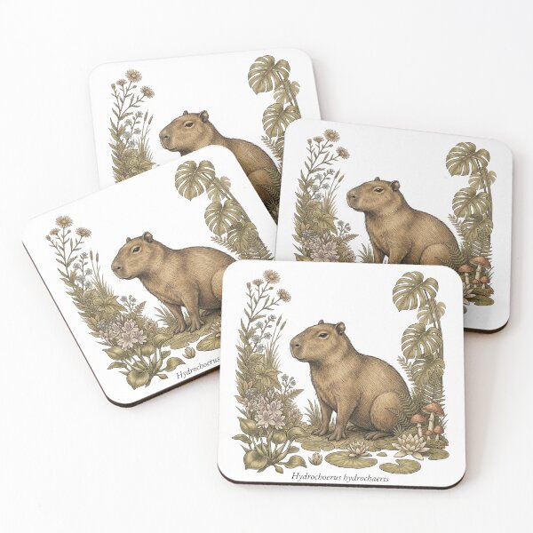 Item preview, Capybara Botanical Illustration Vintage Wildlife Art designed and sold by CalmCapy Co.