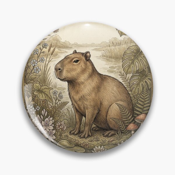 Item preview, Capybara Botanical Print Vintage Natural History Art designed and sold by CalmCapy Co.