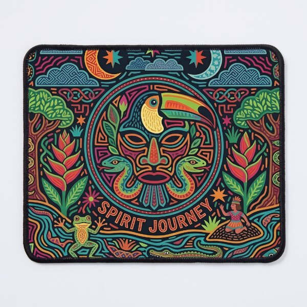 Item preview, Spirit Journey Toucan Mola Art | Traditional Indigenous Shaman Mask | Vibrant Tribal Folk Tapestry designed and sold by SergioMiklos.
