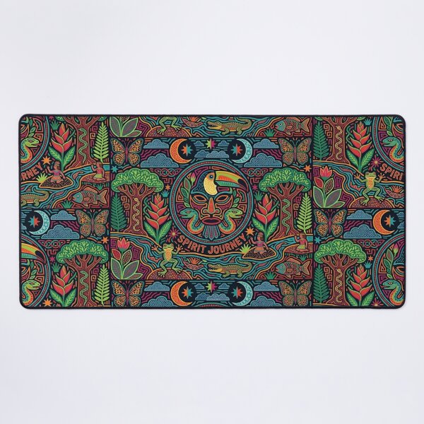 Item preview, Spirit Journey Toucan Mola Art | Traditional Indigenous Shaman Mask | Vibrant Tribal Folk Tapestry designed and sold by SergioMiklos.