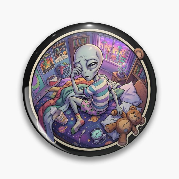 Item preview, Tired Grey Alien With Insomnia In Bedroom designed and sold by Sunkhung.