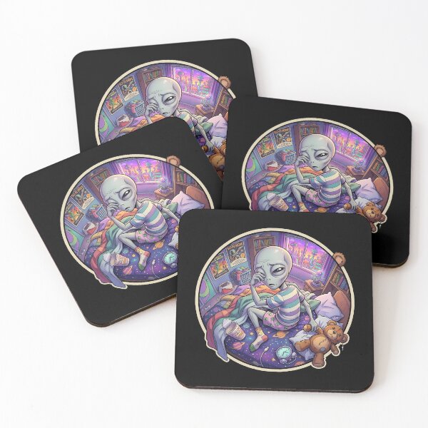 Item preview, Tired Grey Alien With Insomnia In Bedroom designed and sold by Sunkhung.