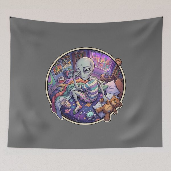 Item preview, Tired Grey Alien With Insomnia In Bedroom designed and sold by Sunkhung.