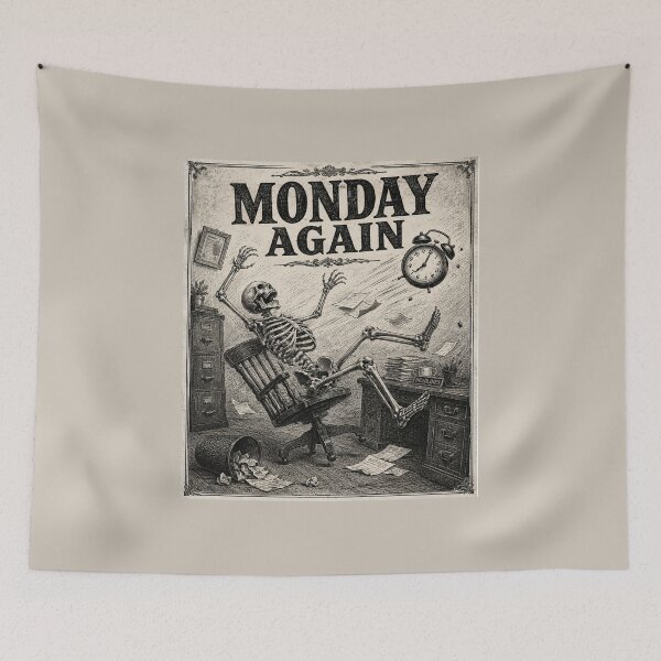 Item preview, Monday Again Vintage Skeleton Office Humor Shirt designed and sold by MaynyStudio.