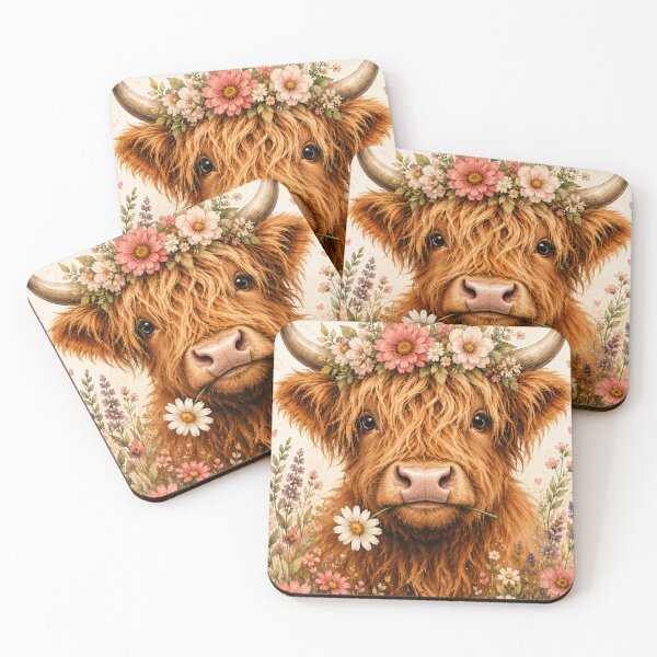Item preview, Cute Highland Cow Floral Boho Cottagecore Design designed and sold by Willyboy16.